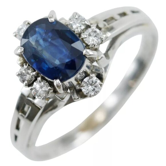 Ring Navy Pt850Platinum/sapphire/diamond #4.9(US Size) 4.5g Women